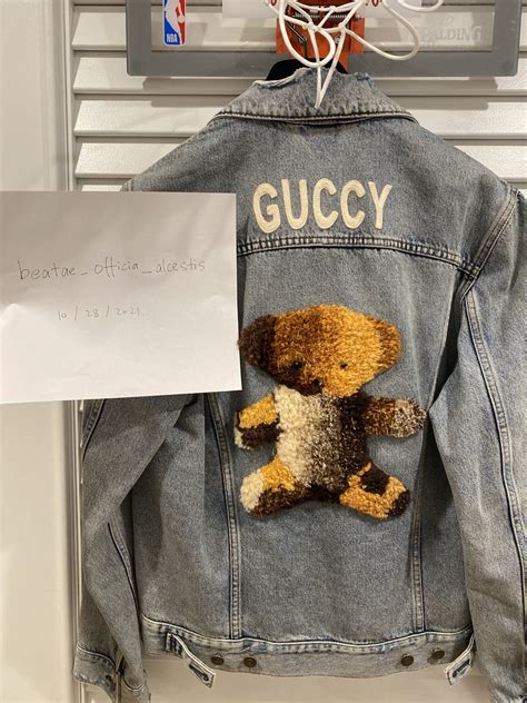 gucci jean jacket bear|Gucci jean jackets men's.